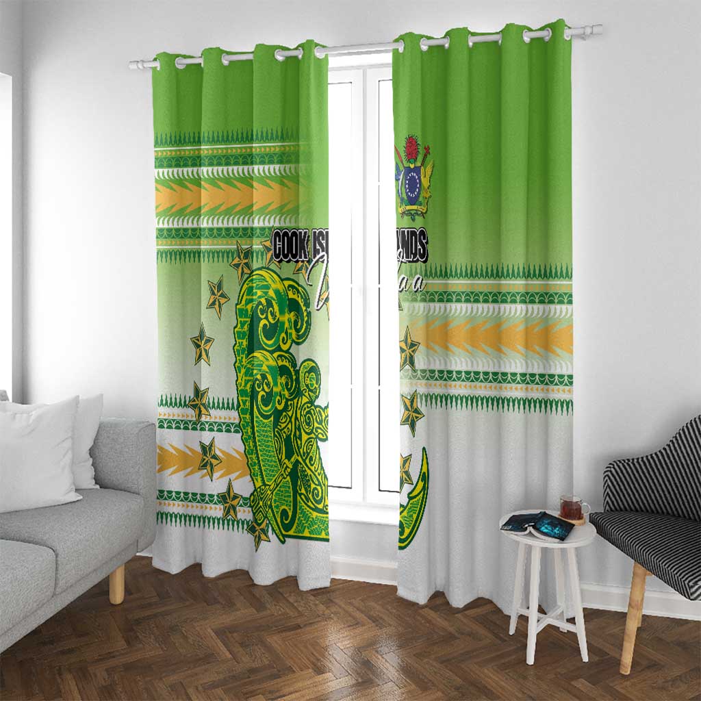 Cook Islands Va'a Race Window Curtain Te Tatau Tattoos Sporty Style Green-White Color - Polynesian Pride
