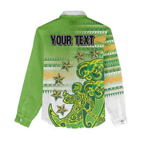 Personalised Cook Islands Va'a Race Women Casual Shirt Te Tatau Tattoos Sporty Style Green-White Color LT03 - Polynesian Pride
