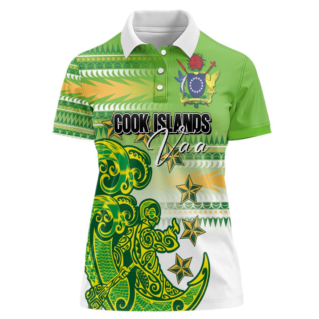 Personalised Cook Islands Va'a Race Women Polo Shirt Te Tatau Tattoos Sporty Style Green-White Color LT03 Female Green - Polynesian Pride