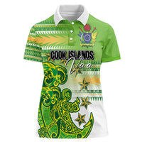 Personalised Cook Islands Va'a Race Women Polo Shirt Te Tatau Tattoos Sporty Style Green-White Color LT03 Female Green - Polynesian Pride