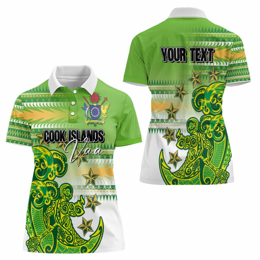 Personalised Cook Islands Va'a Race Women Polo Shirt Te Tatau Tattoos Sporty Style Green-White Color LT03 - Polynesian Pride