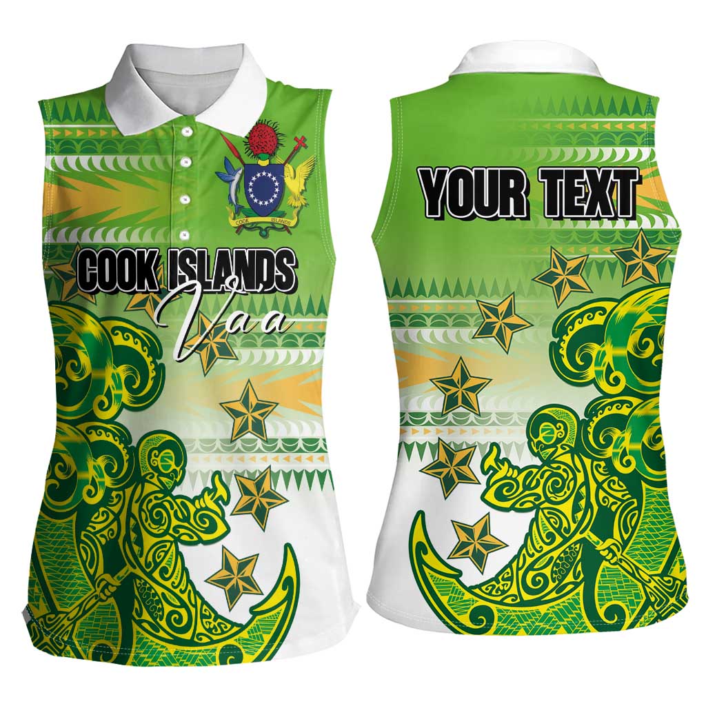 Personalised Cook Islands Va'a Race Women Sleeveless Polo Shirt Te Tatau Tattoos Sporty Style Green-White Color LT03 - Polynesian Pride