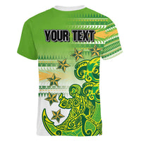 Personalised Cook Islands Va'a Race Women V-Neck T-Shirt Te Tatau Tattoos Sporty Style Green-White Color LT03 - Polynesian Pride