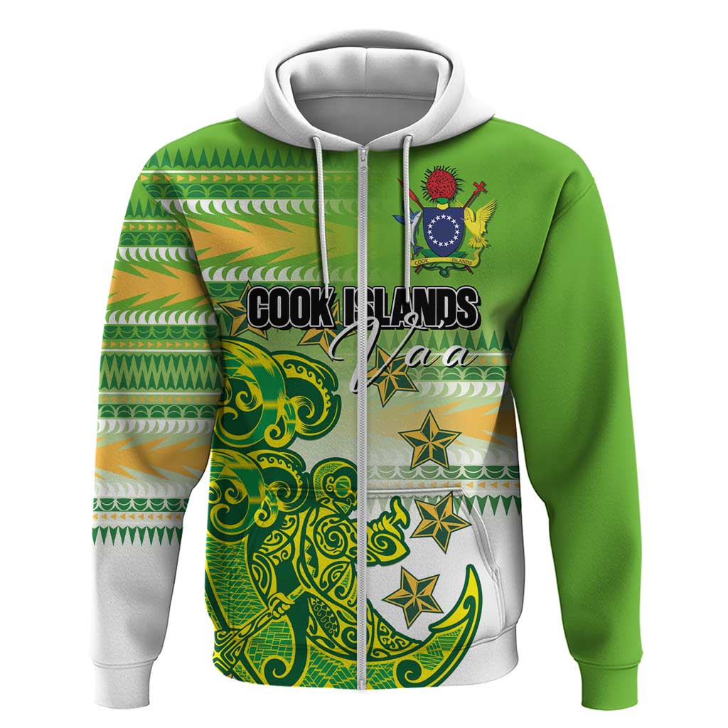 Personalised Cook Islands Va'a Race Zip Hoodie Te Tatau Tattoos Sporty Style Green-White Color LT03 Zip Hoodie Green - Polynesian Pride