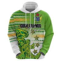 Personalised Cook Islands Va'a Race Zip Hoodie Te Tatau Tattoos Sporty Style Green-White Color LT03 - Polynesian Pride
