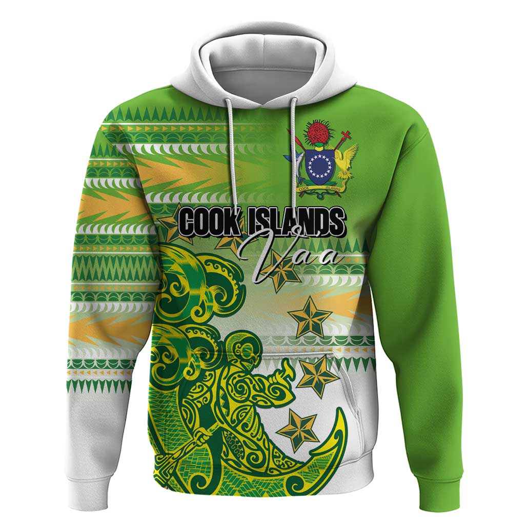 Personalised Cook Islands Va'a Race Zip Hoodie Te Tatau Tattoos Sporty Style Green-White Color LT03 Pullover Hoodie Green - Polynesian Pride