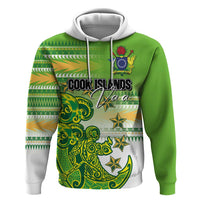 Personalised Cook Islands Va'a Race Zip Hoodie Te Tatau Tattoos Sporty Style Green-White Color LT03 Pullover Hoodie Green - Polynesian Pride