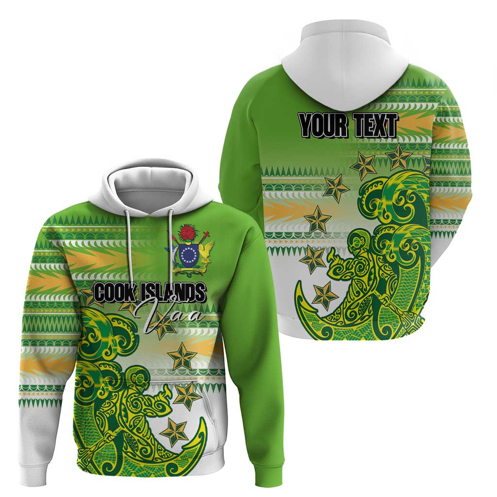 Personalised Cook Islands Va'a Race Zip Hoodie Te Tatau Tattoos Sporty Style Green-White Color LT03 - Polynesian Pride