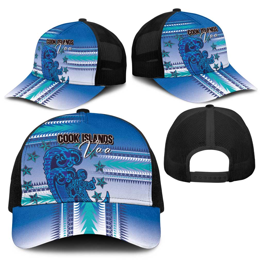 Cook Islands Va'a Race Baseball Net Cap Te Tatau Tattoos Sporty Style Light Blue Color - Polynesian Pride