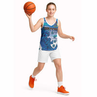 Personalised Cook Islands Va'a Race Basketball Jersey Te Tatau Tattoos Sporty Style Light Blue Color - Polynesian Pride