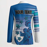 Personalised Cook Islands Va'a Race Blazer Te Tatau Tattoos Sporty Style Light Blue Color LT03 - Polynesian Pride
