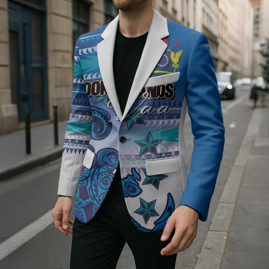 Personalised Cook Islands Va'a Race Blazer Te Tatau Tattoos Sporty Style Light Blue Color LT03 - Polynesian Pride