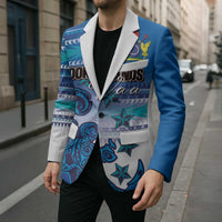 Personalised Cook Islands Va'a Race Blazer Te Tatau Tattoos Sporty Style Light Blue Color LT03 - Polynesian Pride