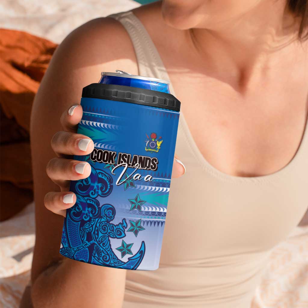 Personalised Cook Islands Va'a Race 4 in 1 Can Cooler Tumbler Te Tatau Tattoos Sporty Style Light Blue Color LT03 - Polynesian Pride