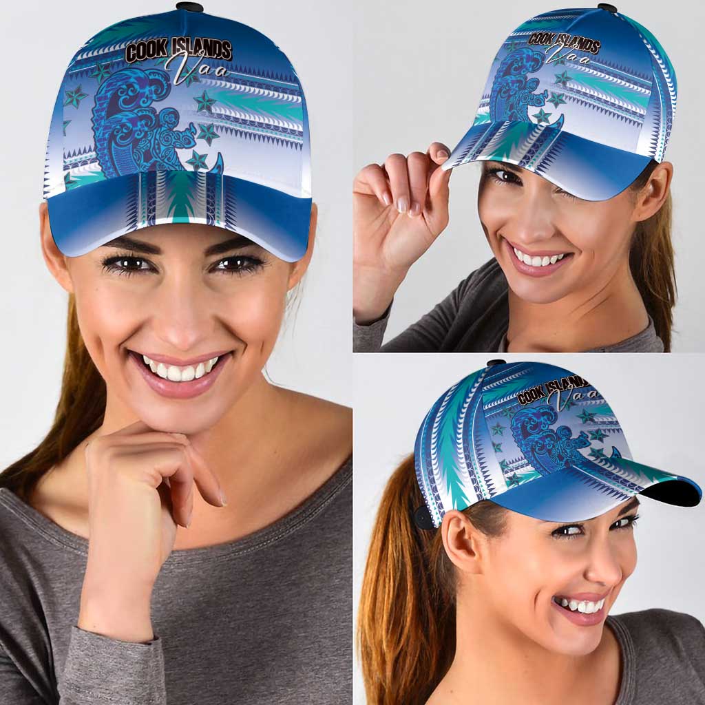 Cook Islands Va'a Race Classic Cap Te Tatau Tattoos Sporty Style Light Blue Color - Polynesian Pride