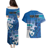 Personalised Cook Islands Va'a Race Couples Matching Puletasi and Hawaiian Shirt Te Tatau Tattoos Sporty Style Light Blue Color LT03 - Polynesian Pride
