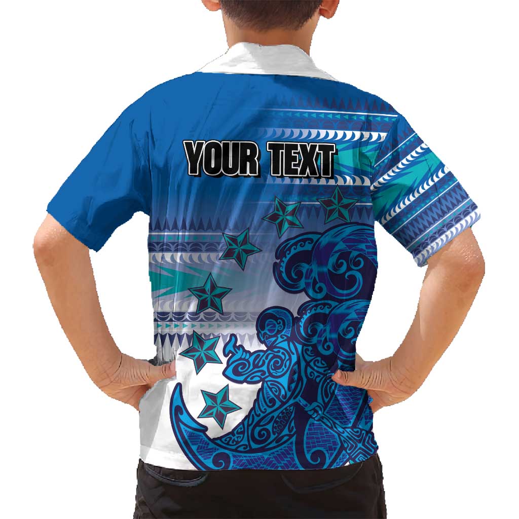 Personalised Cook Islands Va'a Race Family Matching Long Sleeve Bodycon Dress and Hawaiian Shirt Te Tatau Tattoos Sporty Style Light Blue Color LT03 - Polynesian Pride
