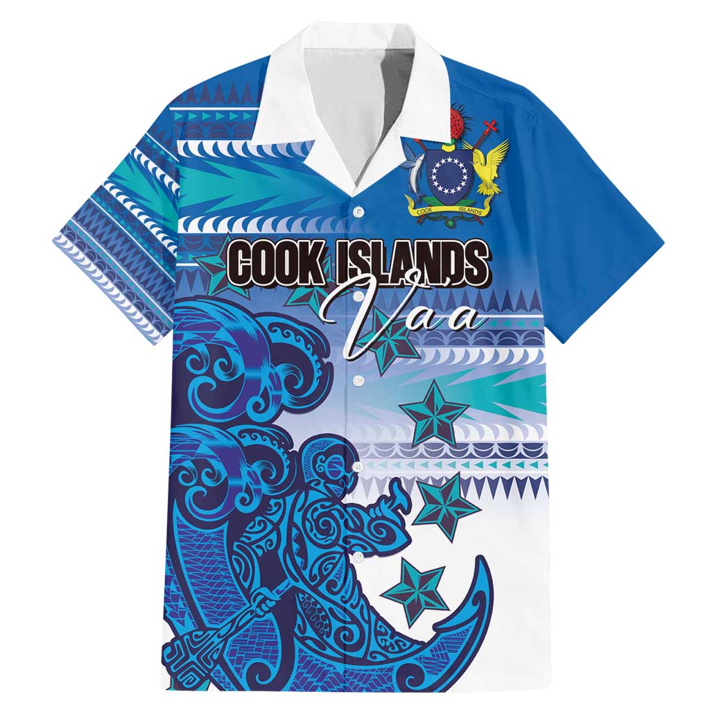 Personalised Cook Islands Va'a Race Family Matching Mermaid Dress and Hawaiian Shirt Te Tatau Tattoos Sporty Style Light Blue Color LT03 Dad's Shirt - Short Sleeve Blue - Polynesian Pride