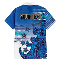 Personalised Cook Islands Va'a Race Family Matching Off The Shoulder Long Sleeve Dress and Hawaiian Shirt Te Tatau Tattoos Sporty Style Light Blue Color LT03 - Polynesian Pride