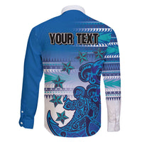 Personalised Cook Islands Va'a Race Family Matching Off Shoulder Short Dress and Hawaiian Shirt Te Tatau Tattoos Sporty Style Light Blue Color LT03 - Polynesian Pride