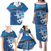 Personalised Cook Islands Va'a Race Family Matching Puletasi and Hawaiian Shirt Te Tatau Tattoos Sporty Style Light Blue Color LT03 - Polynesian Pride