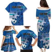 Personalised Cook Islands Va'a Race Family Matching Puletasi and Hawaiian Shirt Te Tatau Tattoos Sporty Style Light Blue Color LT03 - Polynesian Pride