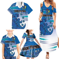 Personalised Cook Islands Va'a Race Family Matching Summer Maxi Dress and Hawaiian Shirt Te Tatau Tattoos Sporty Style Light Blue Color LT03 - Polynesian Pride