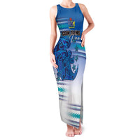 Personalised Cook Islands Va'a Race Family Matching Tank Maxi Dress and Hawaiian Shirt Te Tatau Tattoos Sporty Style Light Blue Color LT03 Mom's Dress Blue - Polynesian Pride