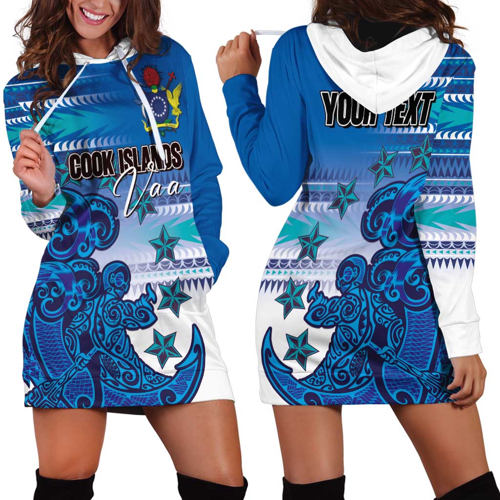 Personalised Cook Islands Va'a Race Hoodie Dress Te Tatau Tattoos Sporty Style Light Blue Color LT03 - Polynesian Pride