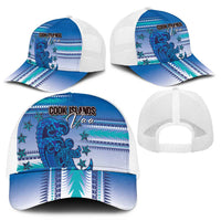 Cook Islands Va'a Race Mesh Trucker Cap Te Tatau Tattoos Sporty Style Light Blue Color - Polynesian Pride