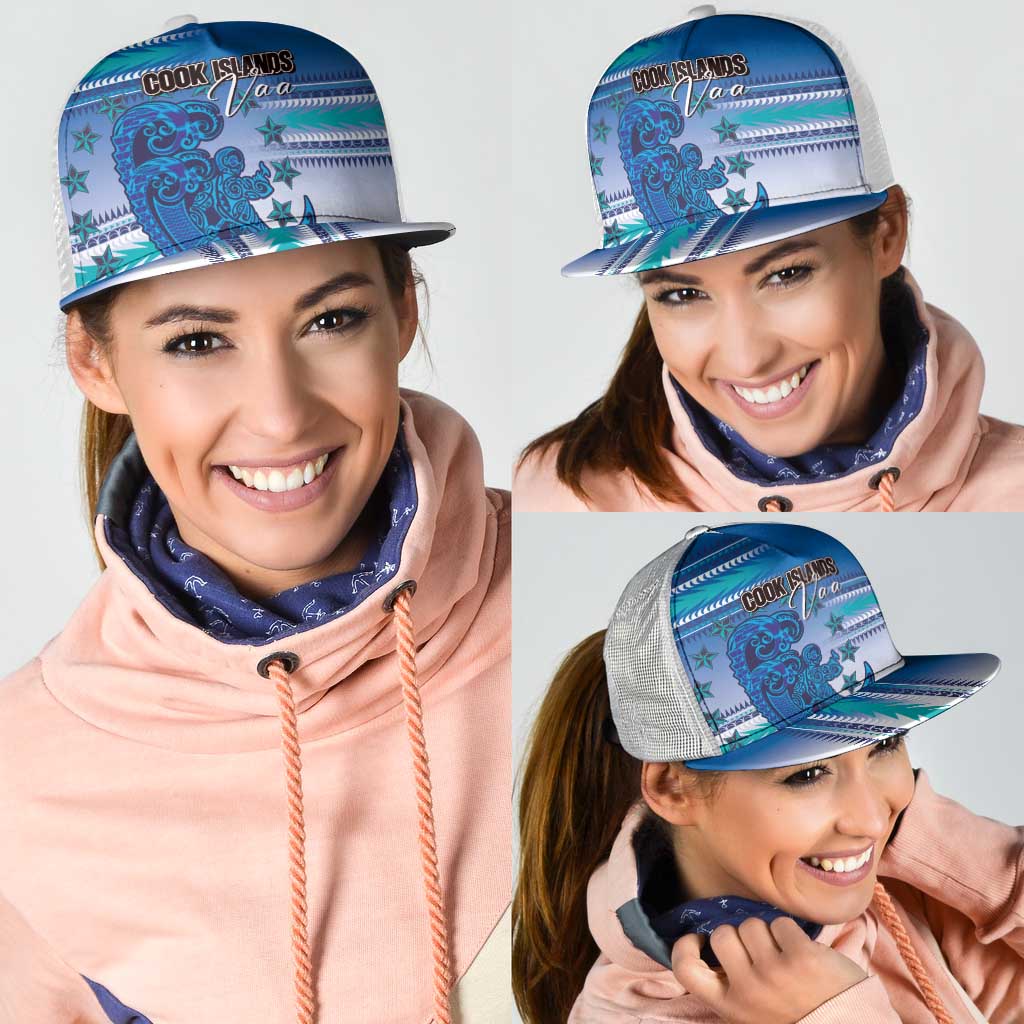 Cook Islands Va'a Race Mesh Trucker Cap Te Tatau Tattoos Sporty Style Light Blue Color - Polynesian Pride