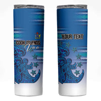Personalised Cook Islands Va'a Race Skinny Tumbler Te Tatau Tattoos Sporty Style Light Blue Color LT03 Blue - Polynesian Pride
