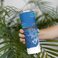 Personalised Cook Islands Va'a Race Skinny Tumbler Te Tatau Tattoos Sporty Style Light Blue Color LT03 - Polynesian Pride