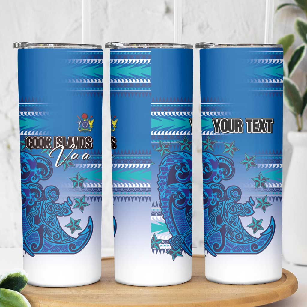 Personalised Cook Islands Va'a Race Skinny Tumbler Te Tatau Tattoos Sporty Style Light Blue Color LT03 - Polynesian Pride