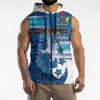 Personalised Cook Islands Va'a Race Sleeveless Zip Hoodie Te Tatau Tattoos Sporty Style Light Blue Color - Polynesian Pride
