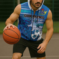 Personalised Cook Islands Va'a Race Sleeveless Zip Hoodie Te Tatau Tattoos Sporty Style Light Blue Color - Polynesian Pride