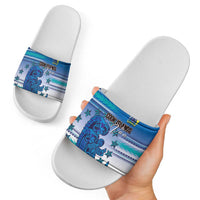 Cook Islands Va'a Race Slide Sandals Te Tatau Tattoos Sporty Style Light Blue Color - Polynesian Pride