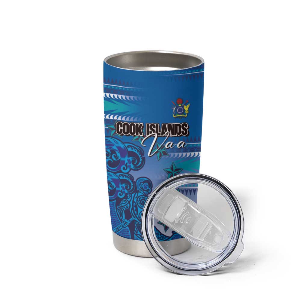 Personalised Cook Islands Va'a Race Tumbler Cup Te Tatau Tattoos Sporty Style Light Blue Color - Polynesian Pride