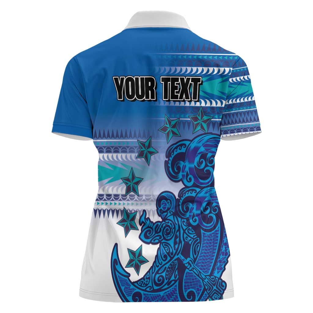 Personalised Cook Islands Va'a Race Women Polo Shirt Te Tatau Tattoos Sporty Style Light Blue Color LT03 - Polynesian Pride