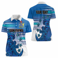 Personalised Cook Islands Va'a Race Women Polo Shirt Te Tatau Tattoos Sporty Style Light Blue Color LT03 - Polynesian Pride