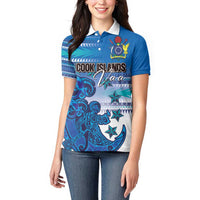 Personalised Cook Islands Va'a Race Women Polo Shirt Te Tatau Tattoos Sporty Style Light Blue Color LT03 - Polynesian Pride