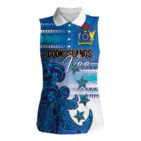 Personalised Cook Islands Va'a Race Women Sleeveless Polo Shirt Te Tatau Tattoos Sporty Style Light Blue Color LT03 Female Blue - Polynesian Pride