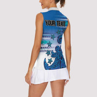 Personalised Cook Islands Va'a Race Women Sleeveless Polo Shirt Te Tatau Tattoos Sporty Style Light Blue Color LT03 - Polynesian Pride