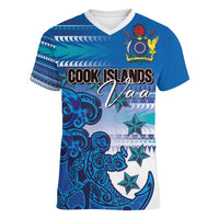 Personalised Cook Islands Va'a Race Women V-Neck T-Shirt Te Tatau Tattoos Sporty Style Light Blue Color LT03 Female Blue - Polynesian Pride