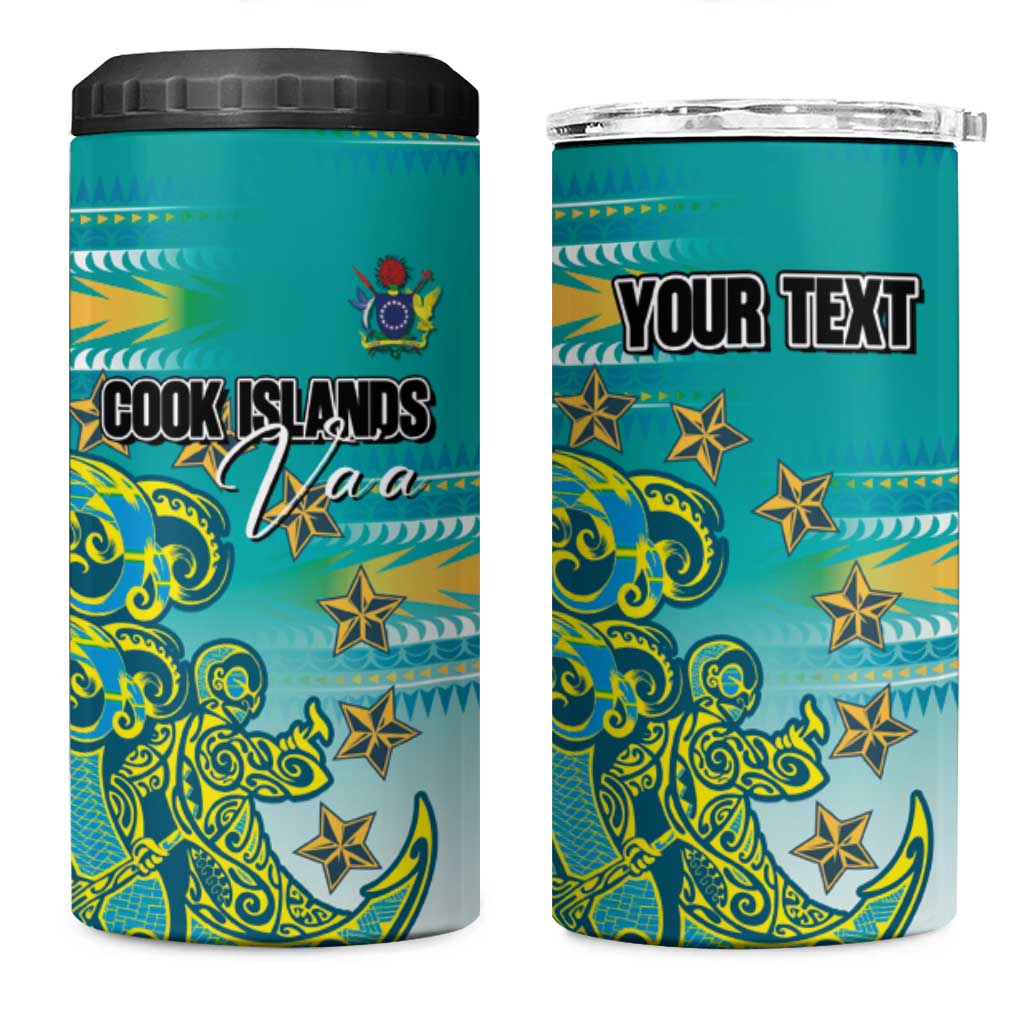Personalised Cook Islands Va'a Race 4 in 1 Can Cooler Tumbler Te Tatau Tattoos Sporty Style Turquoise Color LT03 One Size: 16 oz Turquoise - Polynesian Pride