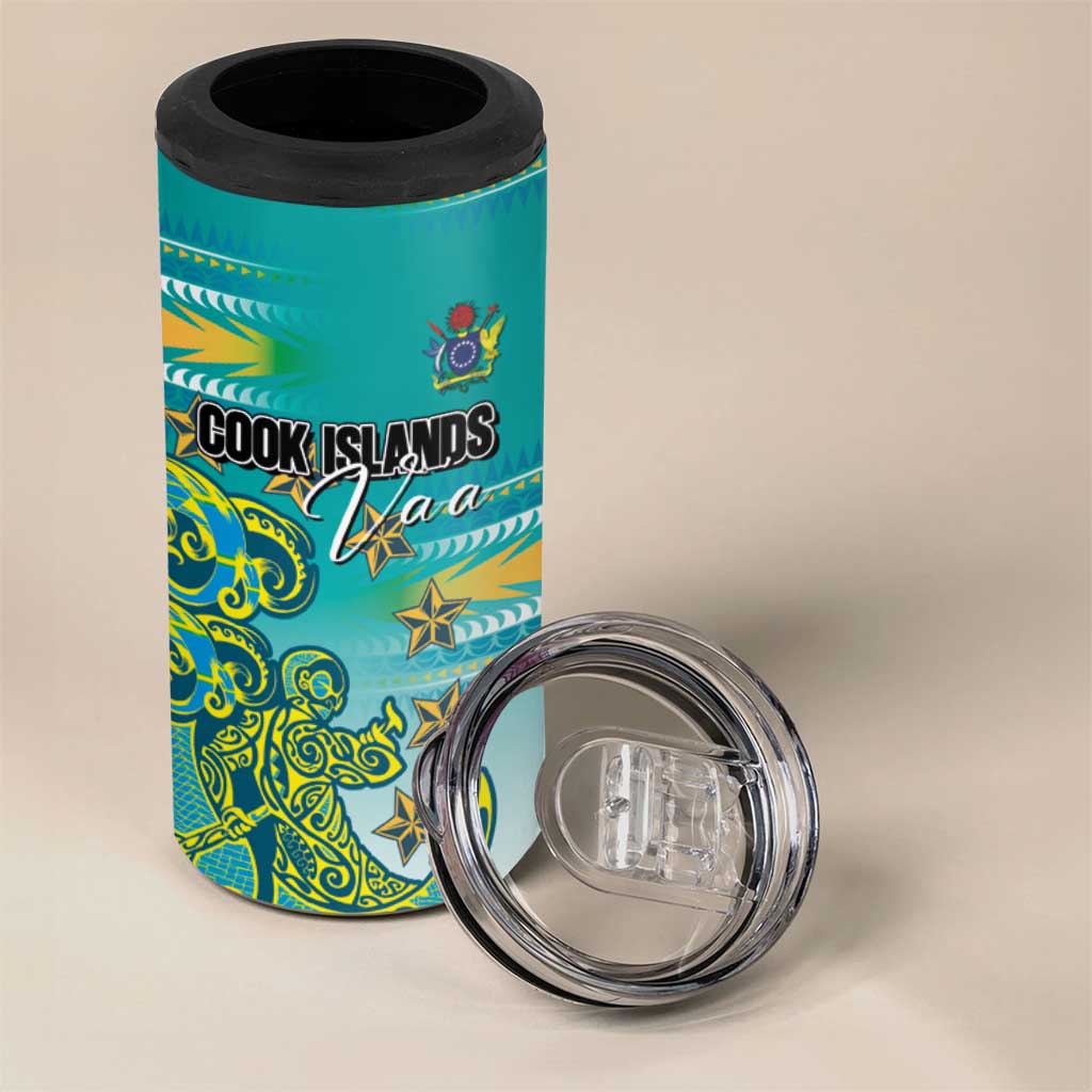 Personalised Cook Islands Va'a Race 4 in 1 Can Cooler Tumbler Te Tatau Tattoos Sporty Style Turquoise Color LT03 - Polynesian Pride