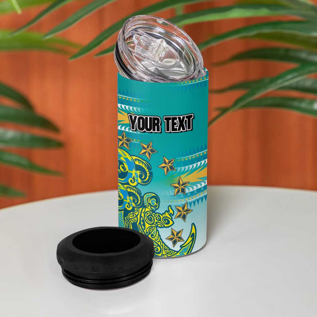 Personalised Cook Islands Va'a Race 4 in 1 Can Cooler Tumbler Te Tatau Tattoos Sporty Style Turquoise Color LT03 - Polynesian Pride