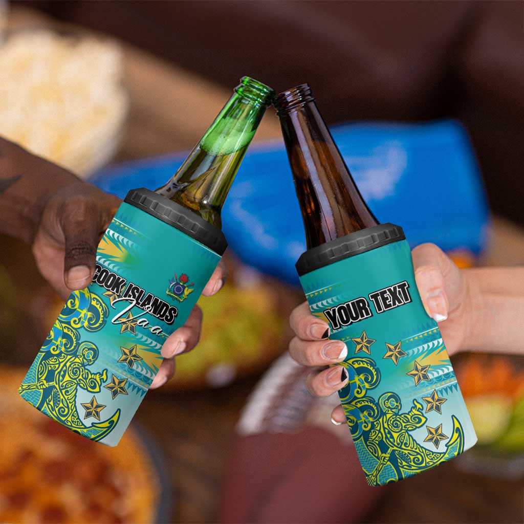 Personalised Cook Islands Va'a Race 4 in 1 Can Cooler Tumbler Te Tatau Tattoos Sporty Style Turquoise Color LT03 - Polynesian Pride