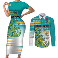 Personalised Cook Islands Va'a Race Couples Matching Short Sleeve Bodycon Dress and Long Sleeve Button Shirt Te Tatau Tattoos Sporty Style Turquoise Color LT03 Turquoise - Polynesian Pride