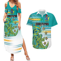 Personalised Cook Islands Va'a Race Couples Matching Summer Maxi Dress and Hawaiian Shirt Te Tatau Tattoos Sporty Style Turquoise Color LT03 Turquoise - Polynesian Pride